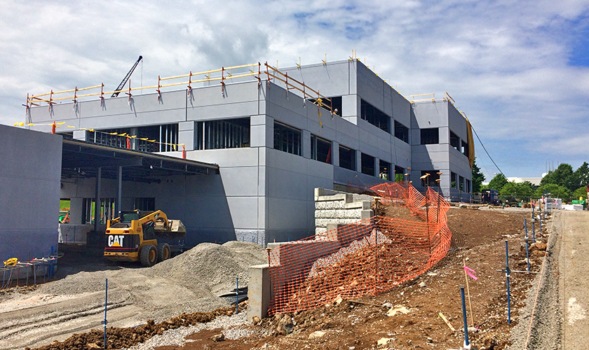 The photo above shows work underway on the covered, exterior, drive-through teller area, one of a number of Frankfort Plant Board customer and community service improvements planned for the new administration building. Construction is expected to be complete before the end of 2016.