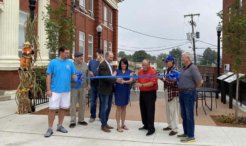 Members of the Chapman Technical Group design team and community leaders participate in ribbon cutting to dedicate C Street Plaza in St. Albans, WV